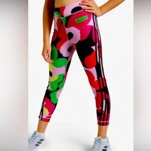 Adidas x Marimekko Leggings Girls Large 13-14Y Floral Believe This Red Pink New
